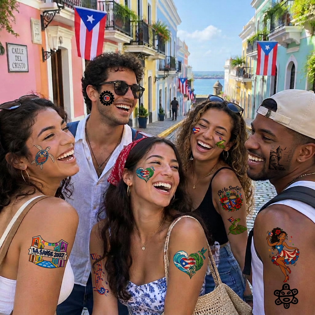 Friends having fun in Old San Juan wearing temporary tattoos