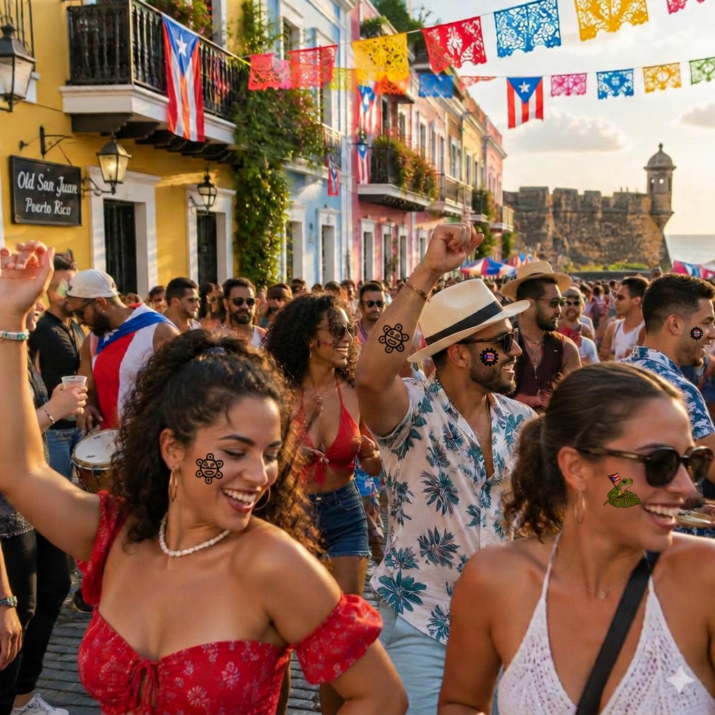 Friends having fun in Old San Juan wearing temporary tattoos